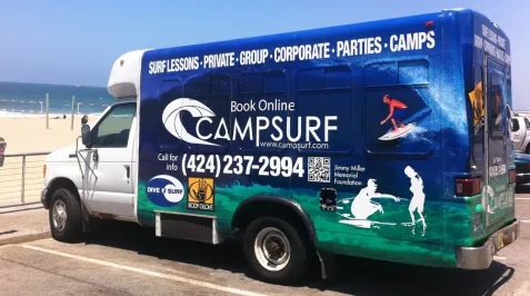 The Campsurf Bus in El Porto CA best surf lessons