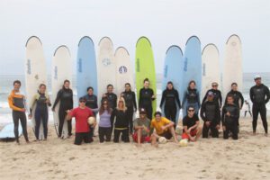 Corporate group surfing lesson in Manhattan Beach, CA